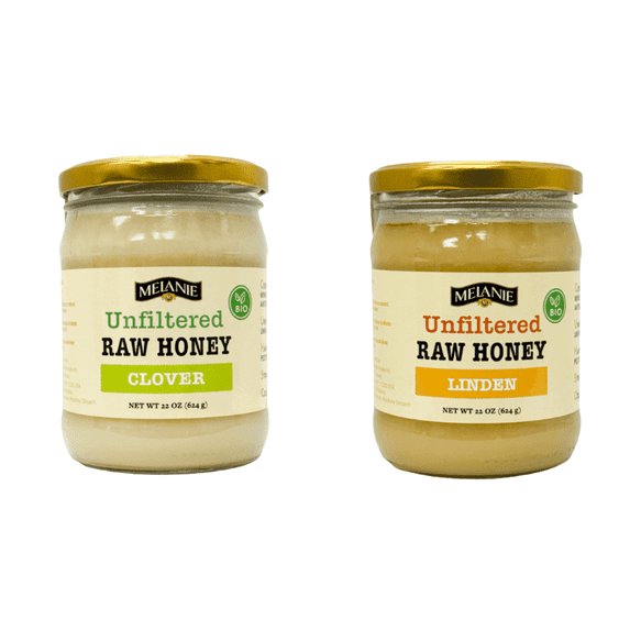 Melanie Unfiltered Shelf-Stable Honey with Clover and Linden, 2 Pack
