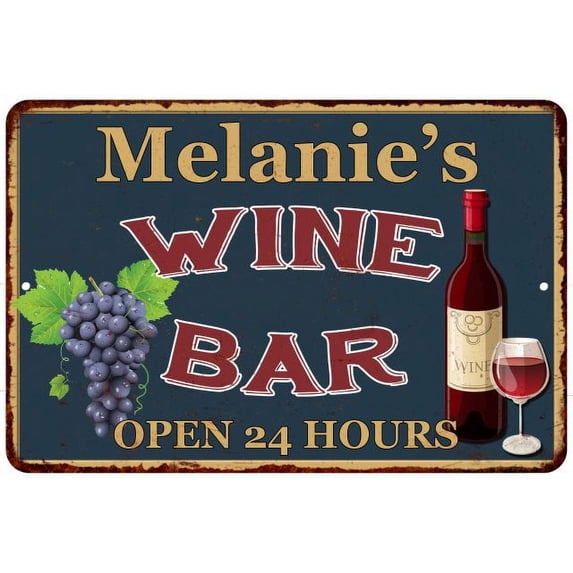 Melanie's Green Wine Bar Sign Wall Decor 8 x 12 Matte Finish Metal 108120043700
