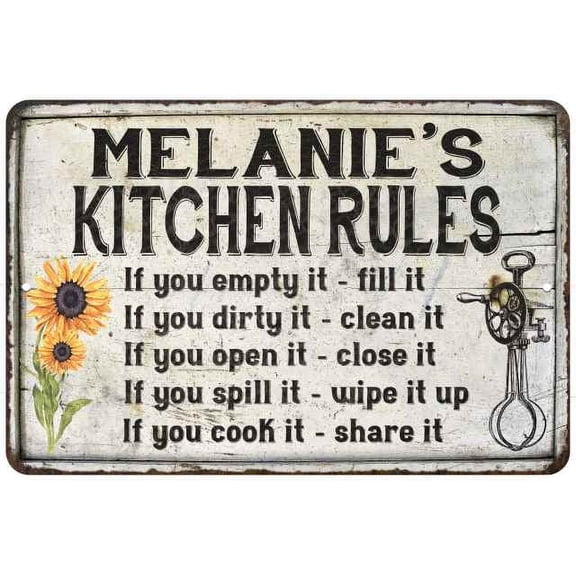 Melanie's Kitchen Rules Chic Sign Vintage Decor 8 x 12 High Gloss Metal 208120032191