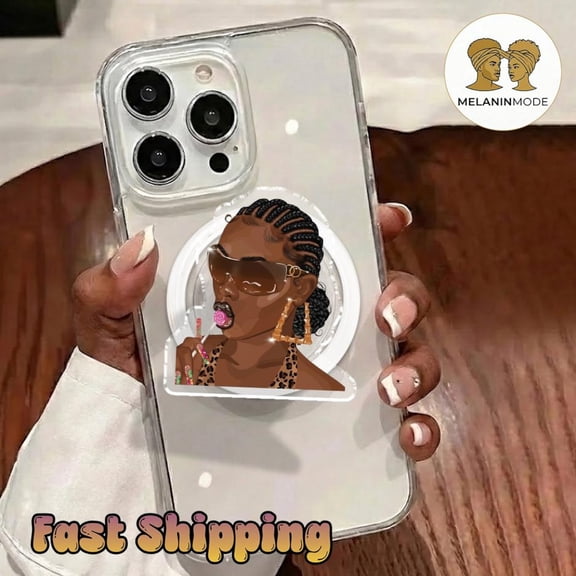 Melanin Phone Grip, Black Girl Magic Pop Grip,Afro Woman Phone Holder, African American Girl Phone Stand, Cute Melanin Gift for Black People