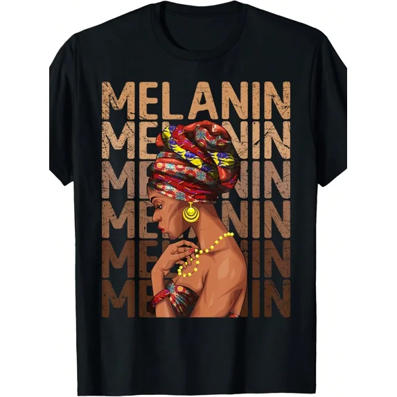 Melanin Queen African American Heritage Graphic T-Shirt for Women, Black Pride Headwrap Art Tee