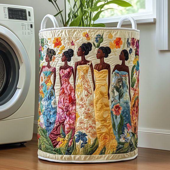 Melanin Queen Fabric Laundry Basket with Handles, Quilted Storage Bin, Nursery Organizer, Personalized Gift