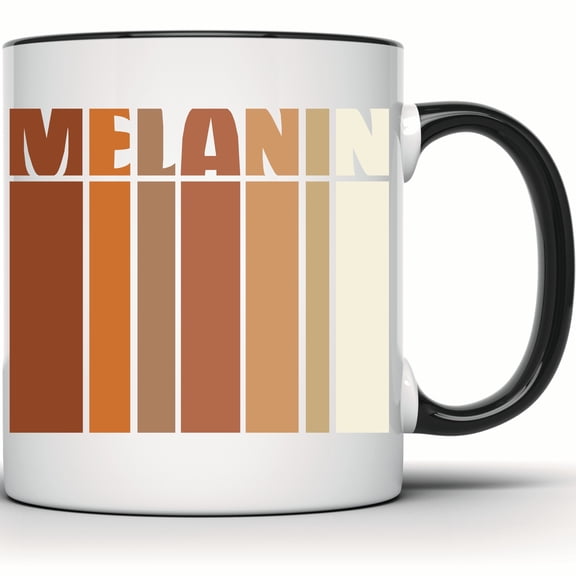 Melanin Shades Mug, Brown Skin Tones Diversity Coffee Mug, Black Pride Empowerment Gift for Her, Black Girl Magic - 11 Ounce Black Rim Handle Novelty Coffee Cup - WMUG1645-BLK