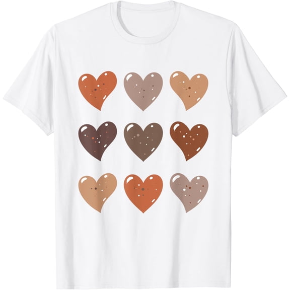 Melanin Skin Tone Hearts, Be Kind, White History Month T-Shirt100% cotton