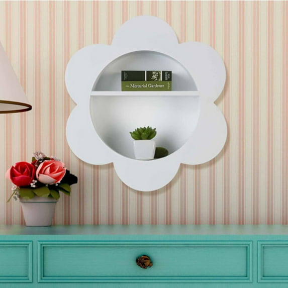 Melannco 15-inch Decorative White Wood Flower Shelf, 1 Each