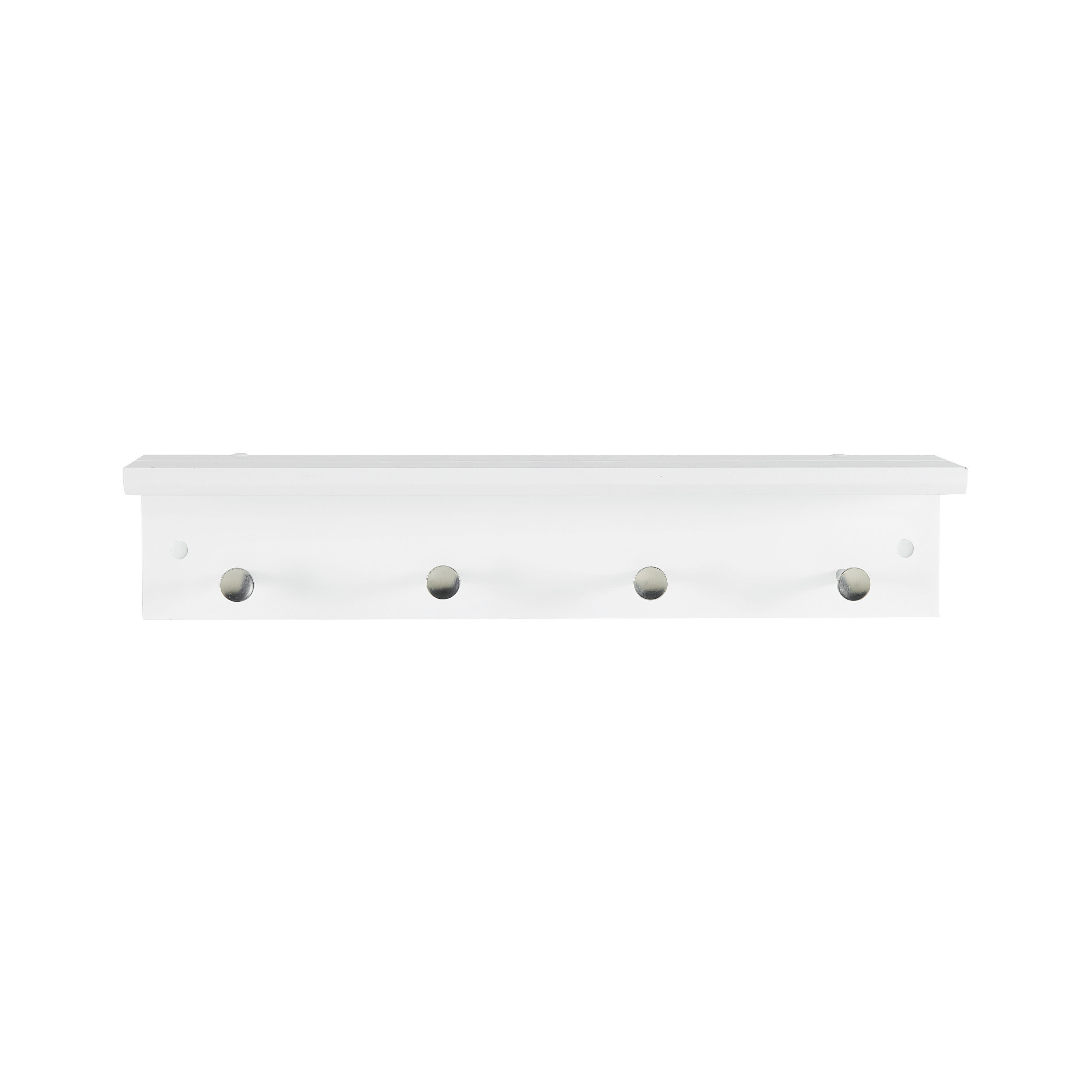 Melannco 18X4 Inch Wall Mount MDF Coat Rack With 4 Silver Metal Hooks White  
