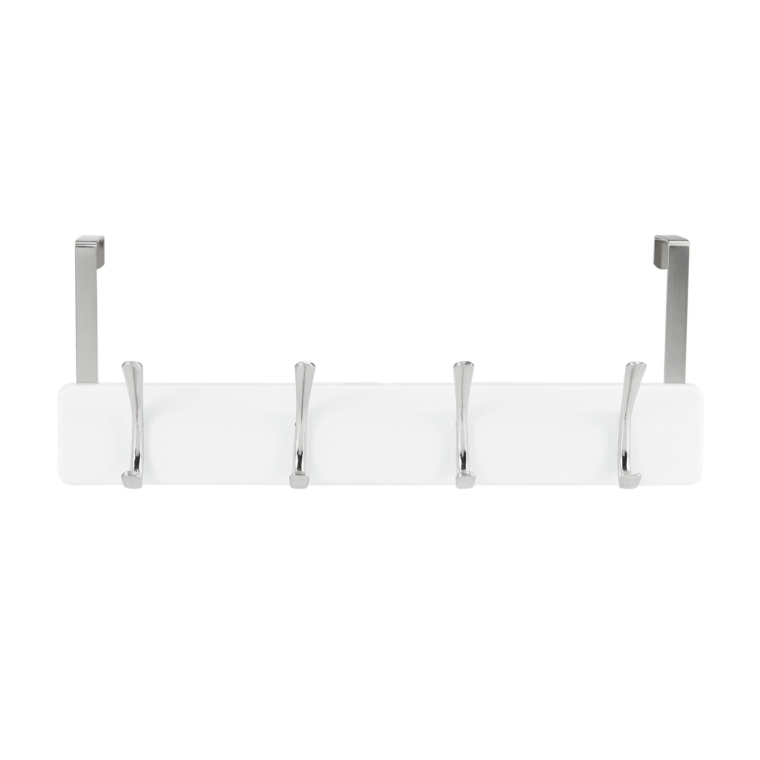 Melannco 18X6 Inch Over The Door MDF Coat Rack With 4 Silver Metal  Hooks White
