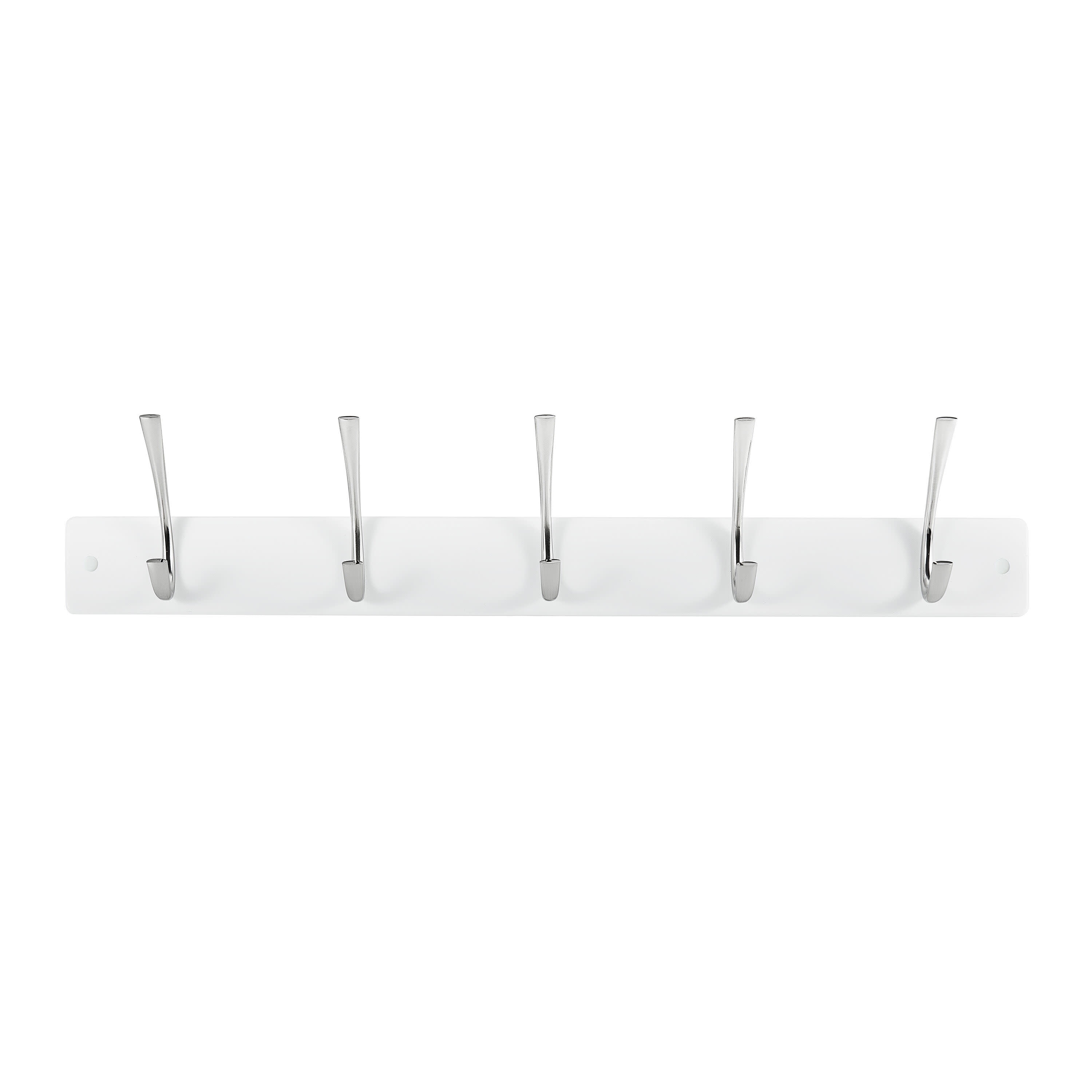 White Wall Mounted Coat Rack with 5 Metal Hooks