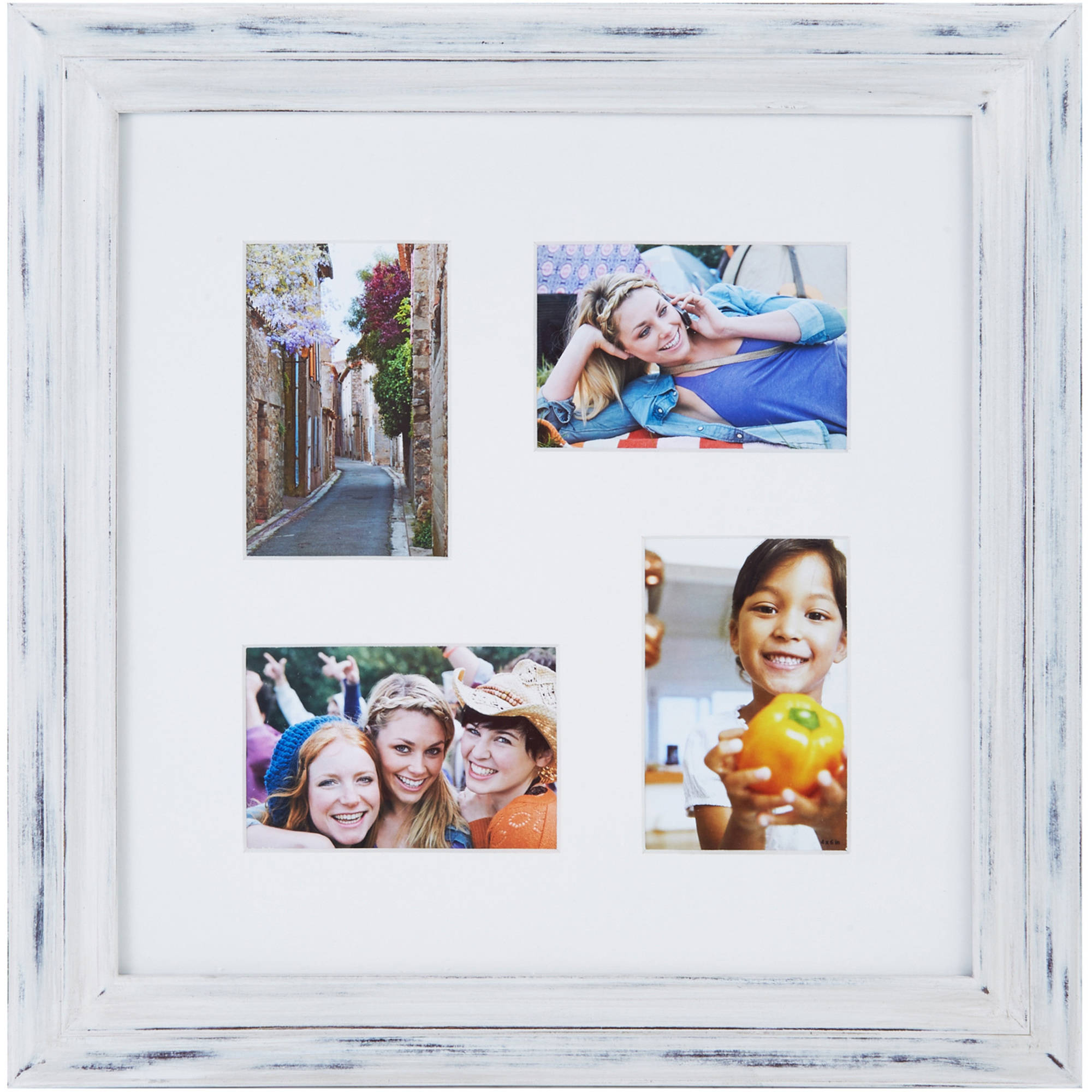 Melannco 4 Opening Distressed White Photo Collage, Picture Frame