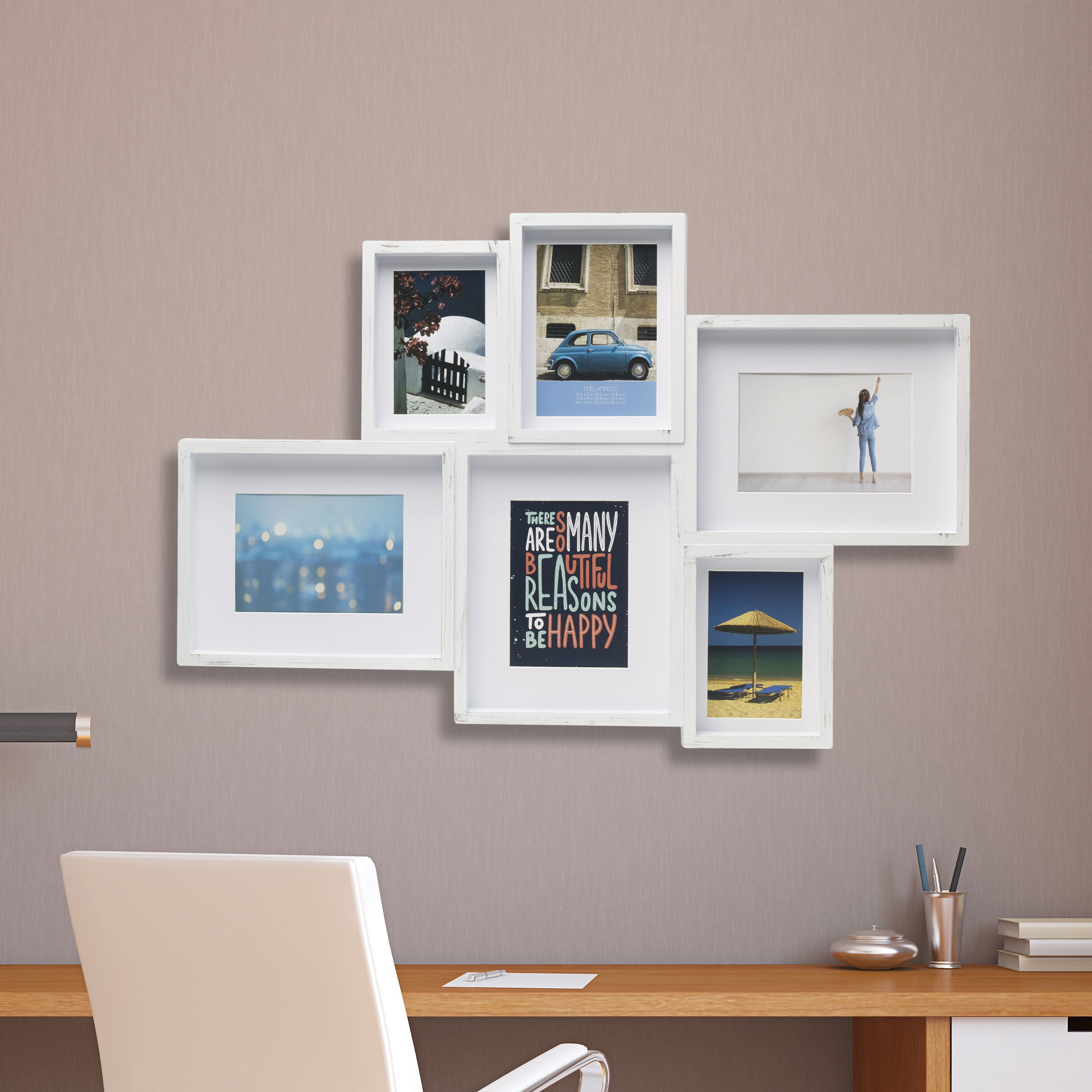 Melannco 6 Opening Collage Frame, 30 x 20 Inches, Distressed White