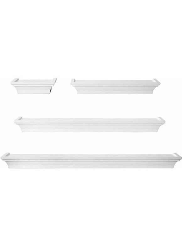Melannco Floating Wall Mount Molding Ledge Shelves, Set of 4, White