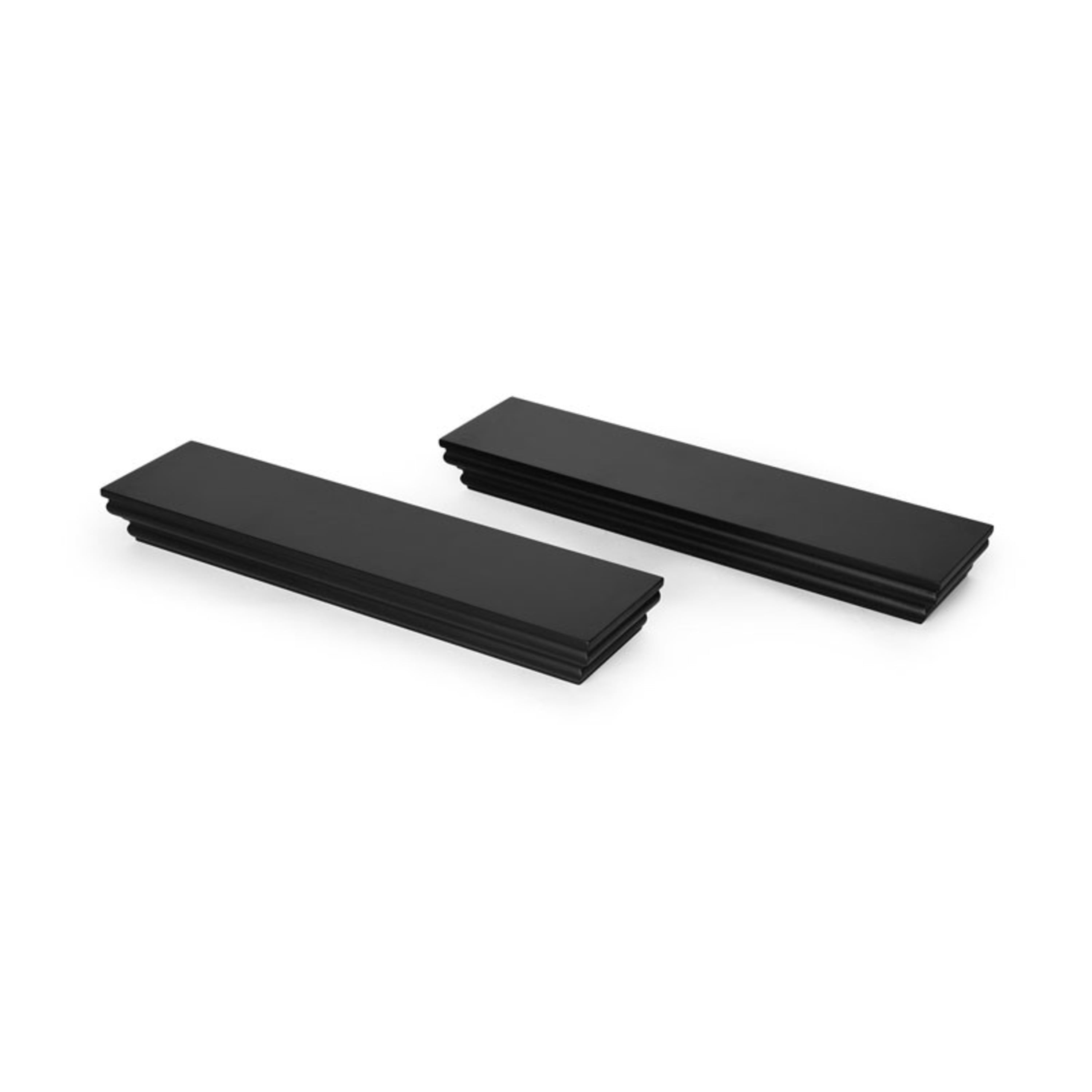 Black Contemporary Wooden Floating Wall Shelves, Set of 2