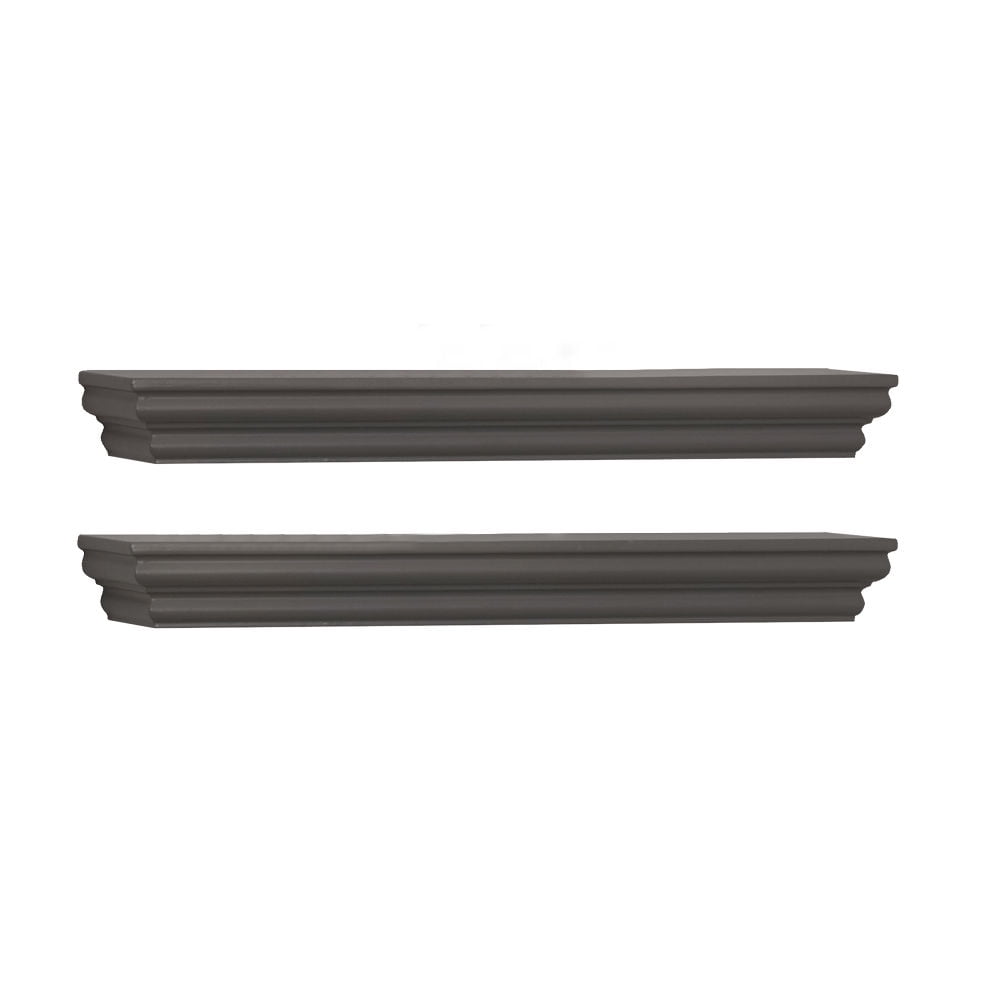 Gray Wooden Floating Wall Shelves Set of 2