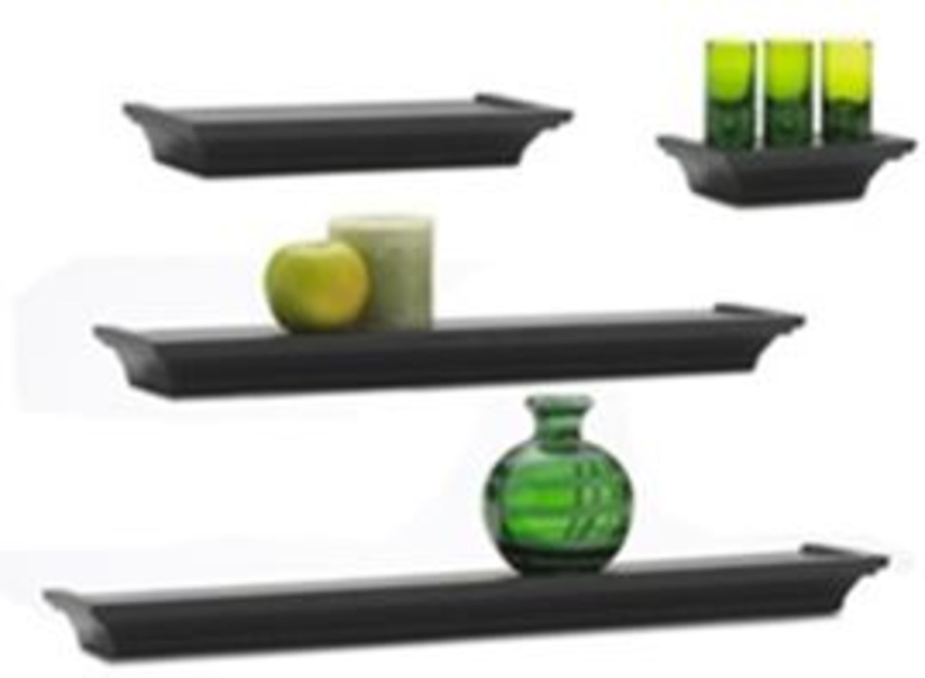 Melannco Set of 4 Black Wall Wood Shelves In Assorted Sizes