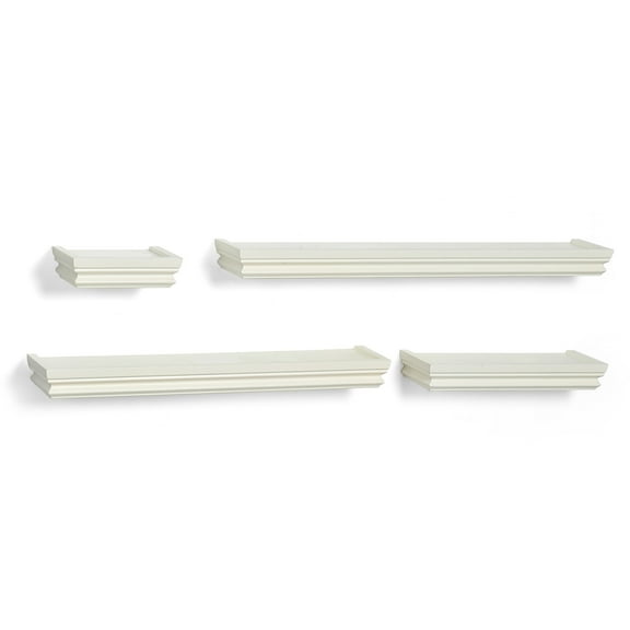 Melannco Set of 4 White Wall Shelves, Hanging Hardware Included
