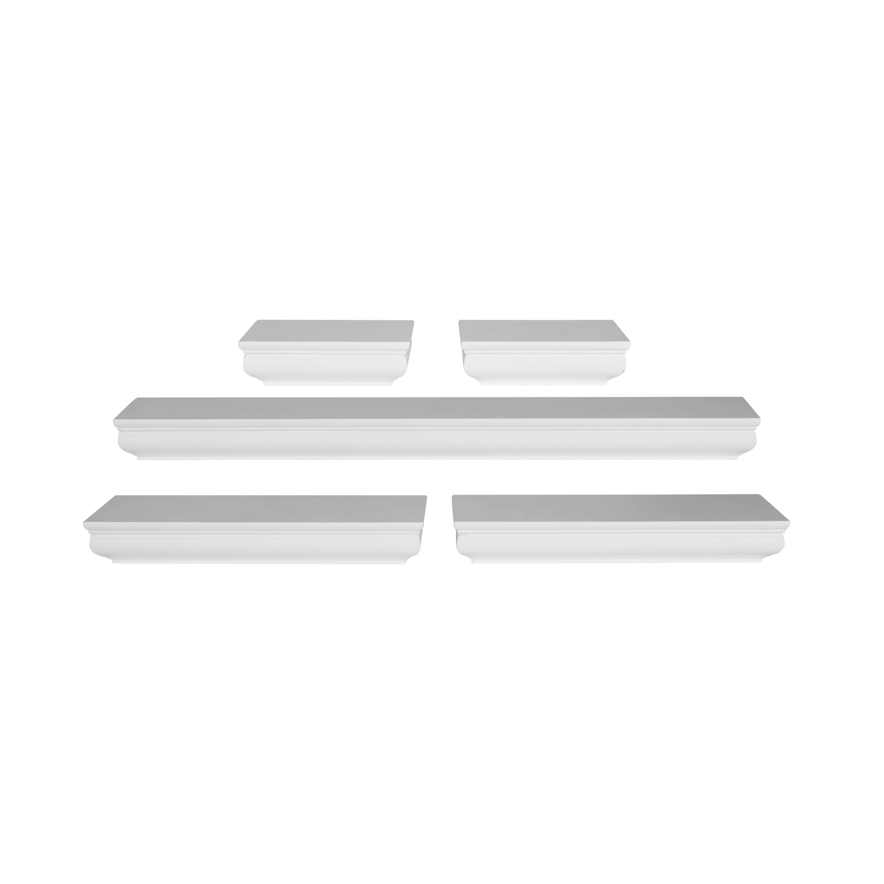 Clarendon White Floating Wall Shelves, 5-Piece Set for Versatile Display