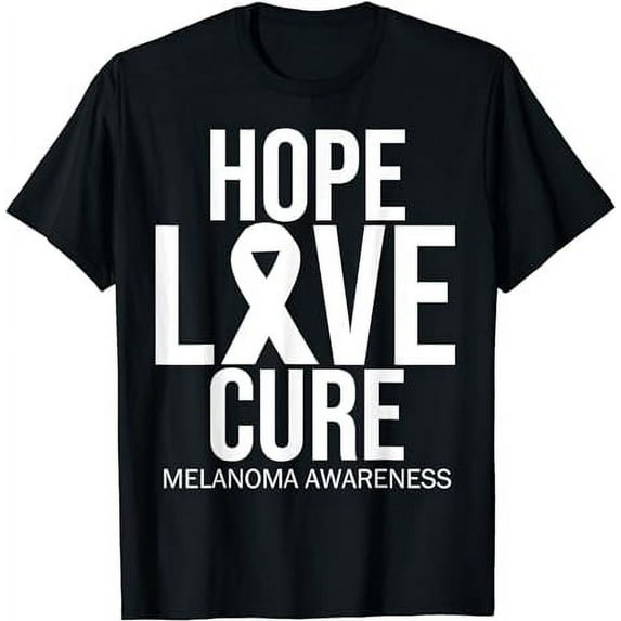 Melanoma Cancer Awareness Hope Love Cure Black Ribbon T-Shirt