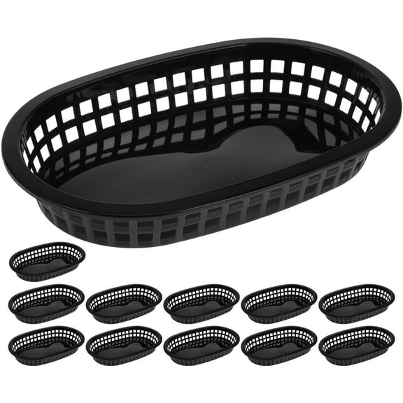 Melantax 12 Pack Plastic French Fries Burger Basket Fast Food Basket Boat Tray (Black)