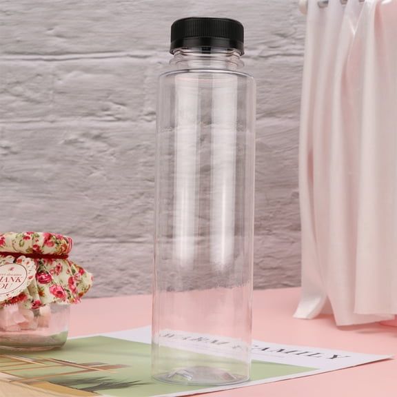 Melantax 6 Pack 360ml Food Grade Plastic Beverage Bottle Empty Bottle with Black Lid Drink Bottle Juice Bottle Jar (Transparent)