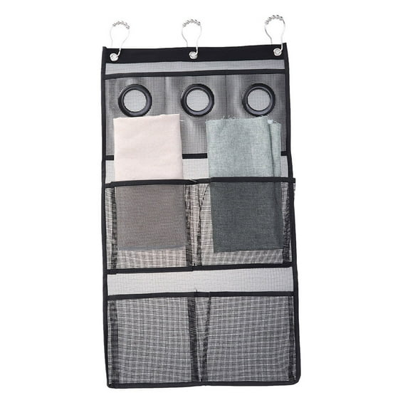 Melantax Hanging Grid Shower Rack Organizer with Shower Curtain Rod Liner Hook Bathroom Wall Door Organizer with 3 Rings Bathroom Accessories
