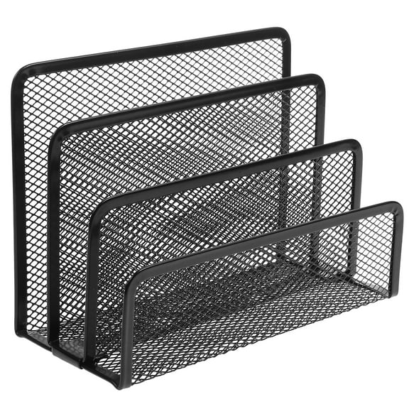 Melantax Metal Grid Desktop Storage Folder Letter Magazine Rack for Home Office (Black)