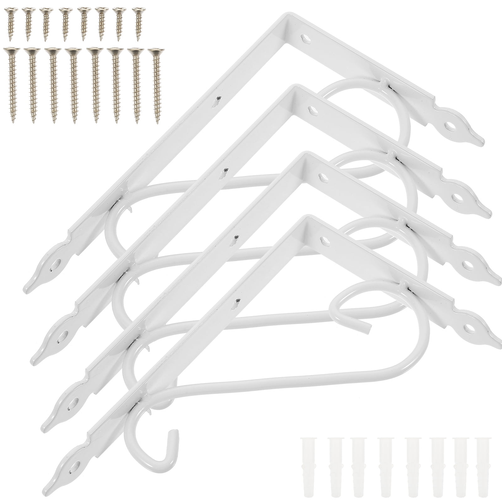 FOLOYORI 4Pcs White Floral Pattern Wall Brackets Firm Support for Home Shelf Installation