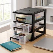 Melantax Portable 3-Layer Plastic Storage Cabinet with Drawers, Multifunctional Organizer Furniture in Black and Clear Design
