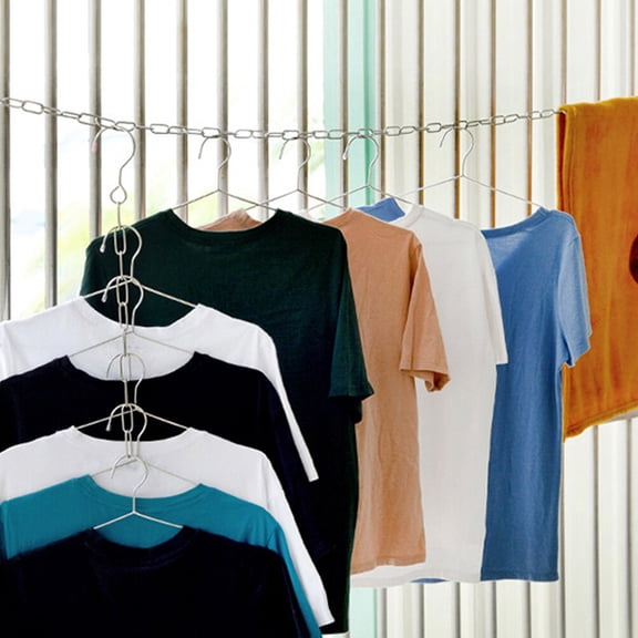 Melantax Stainless Steel Clothes Chain with Two Hooks Clothes Storage Chain Clothesline Rack Portable Clothesline (2m Length)