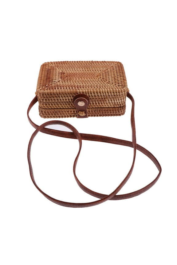 Women's Round Rattan Straw Backpack Fashion Casual Bag Hand-woven Rattan Craft Bag Mini Square Shoulder Bag Crossbody Messenger Bag