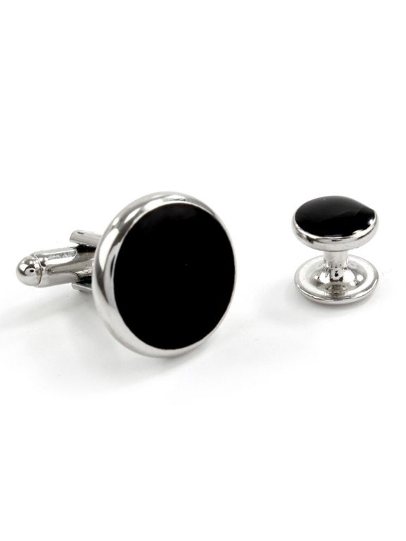8Pcs Black Mens Cufflinks and Studs Set Classic Round Design for Business Wedding