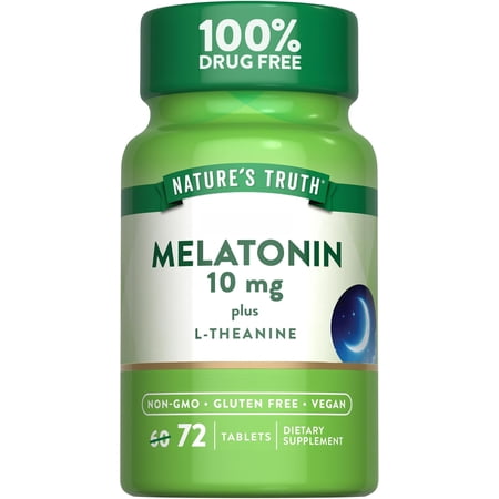 Melatonin 10 mg + L-Theanine | 72 Tablets | Maximum Strength Nighttime Sleep Aid | by Nature's Truth