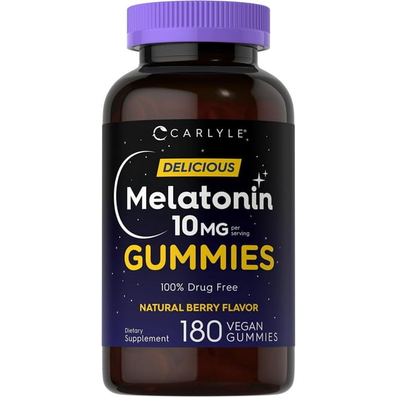 Melatonin 10mg | 180 Vegan Gummies for Men and Women | Berry Flavor | by Carlyle