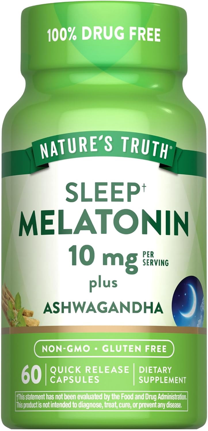 Melatonin 10mg with Ashwagandha | 60 Capsules | Non-GMO & Gluten Free Supplement | by Nature's Truth