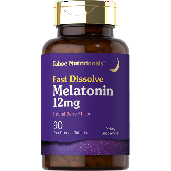 Melatonin 12mg | 90 Fast Dissolve Tablets | Berry Flavored for Men and Women | by Tahoe Nutritionals
