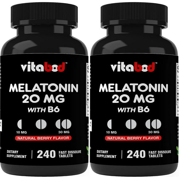 Melatonin 20mg - 240 Fast Dissolve Tablets - Drug Free - Natural Berry Flavor - Vegetarian, Non-GMO, Gluten Free by Vitabod (240 Count (Pack of 2))
