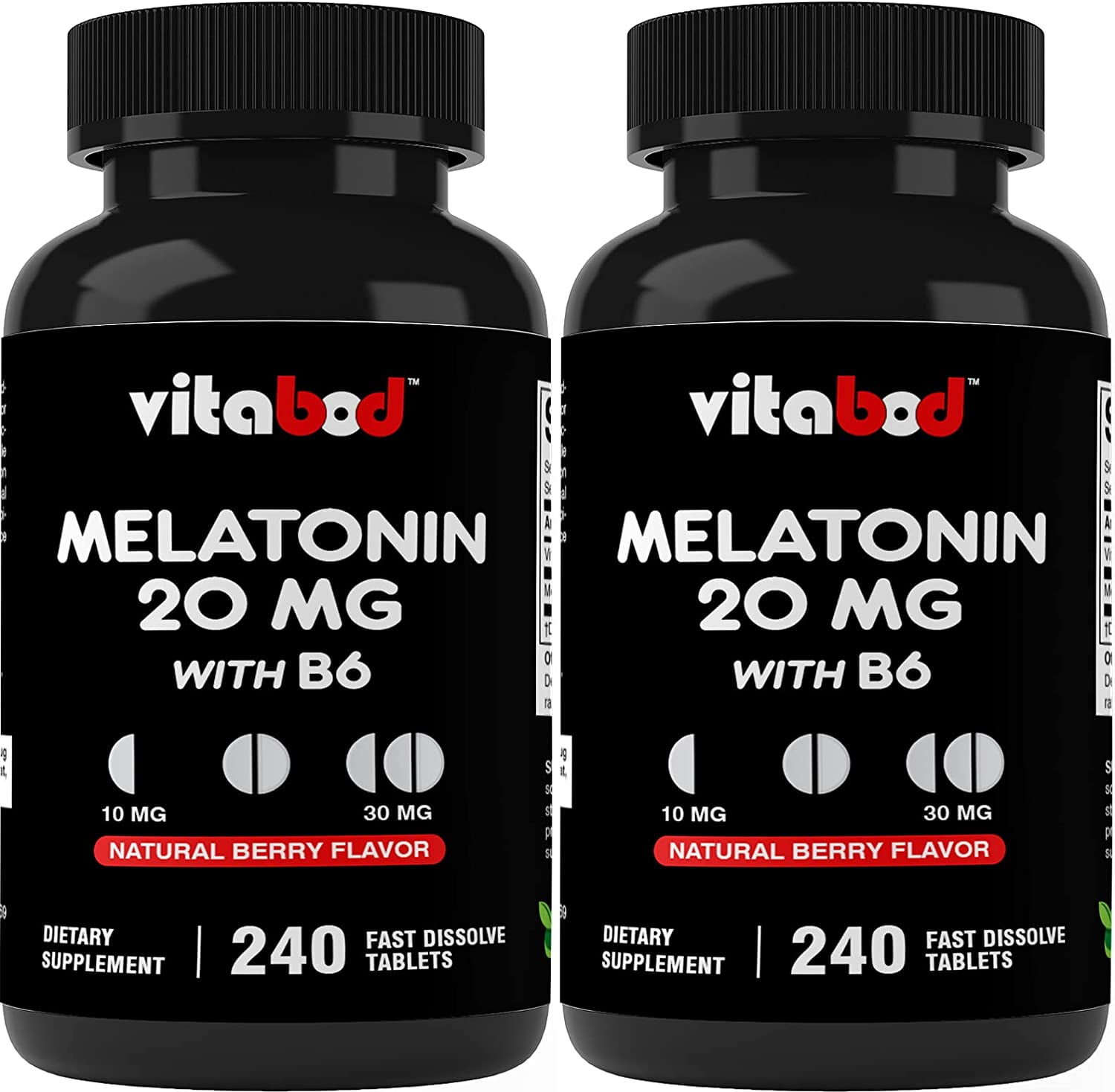Melatonin 20mg - 240 Fast Dissolve Tablets - Drug Free - Natural Berry Flavor - Vegetarian, Non-GMO, Gluten Free by Vitabod (240 Count (Pack of 2))