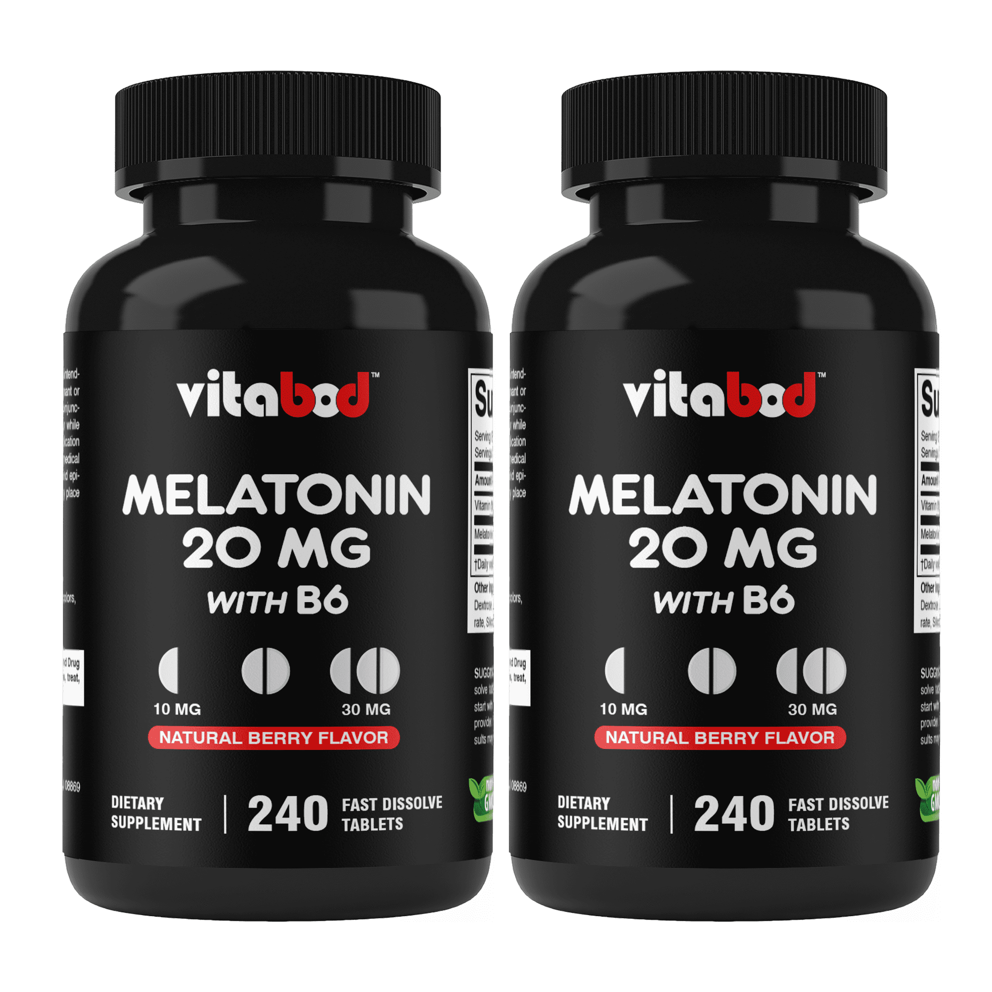 Vitabod Melatonin 20mg, 240 Fast Dissolve Tablets, Berry Flavor, Vegetarian, Non-GMO, Gluten Free