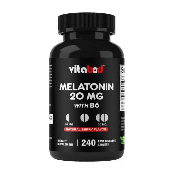 Melatonin 20 mg - 240 Fast Dissolve Tablets - Drug Free - Natural Berry Flavor - Vegetarian, Non-GMO, Gluten Free 240 Count