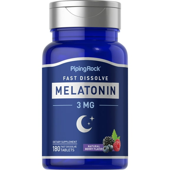 Melatonin 3mg | 180 Fast Dissolve Tablets | Berry Flavor | Adult Support Formula | by Piping Rock