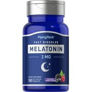 Melatonin 3mg | 180 Fast Dissolve Tablets | Berry Flavor | Adult Support Formula | by Piping Rock