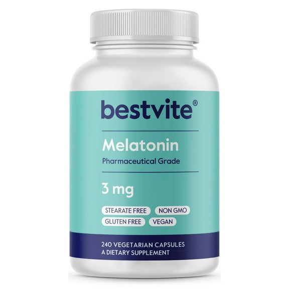 Melatonin 3mg (240 Vegetarian Capsules)-No Crospovidone - No Dextrose - No Dicalcium Phosphate - No Stearates - Vegan - Non GMO - Gluten Free - Easy to Swallow Capsule