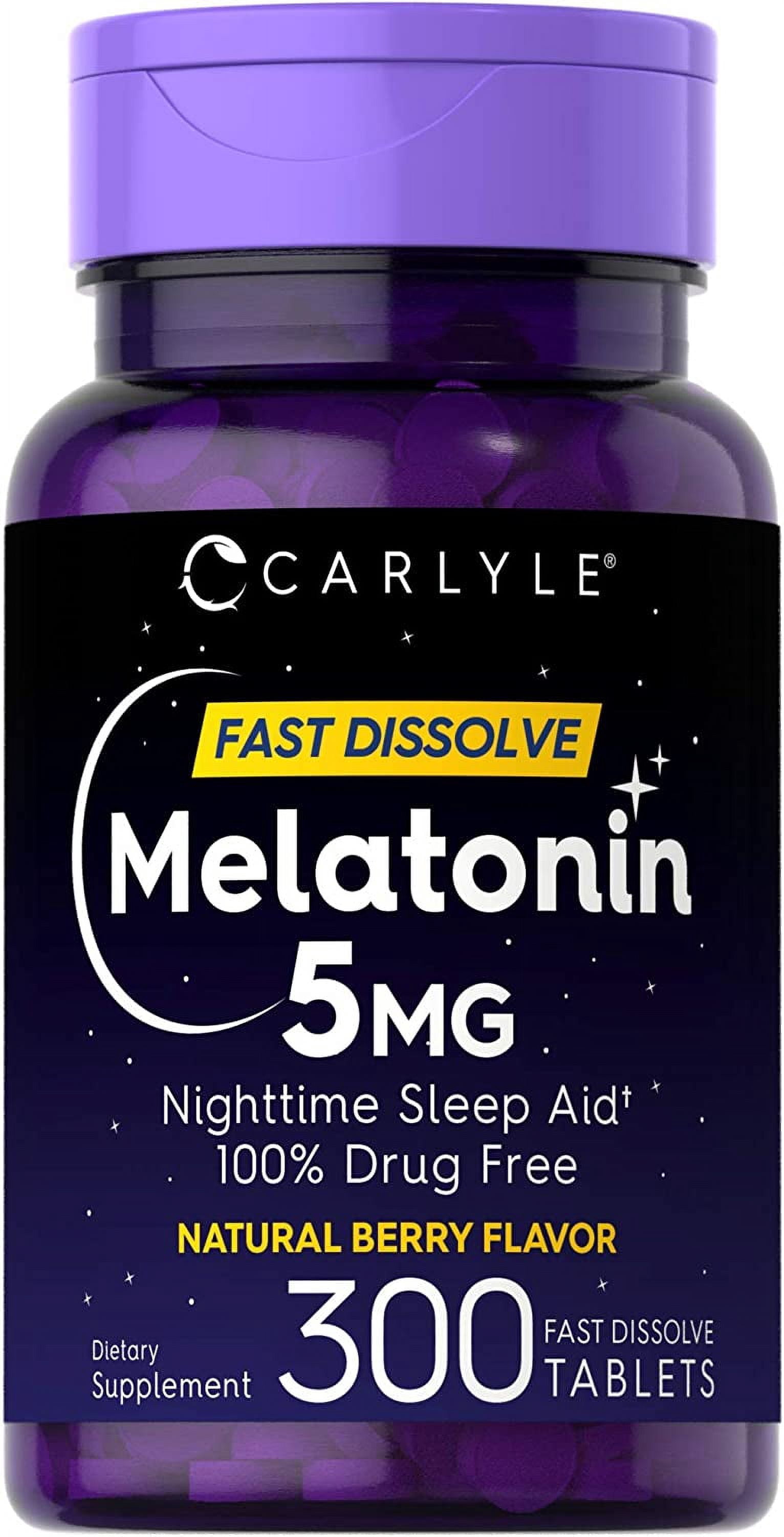 Melatonin 5mg | 300 Vegetarian Tablets | Berry Flavor for Men and Women | by Carlyle