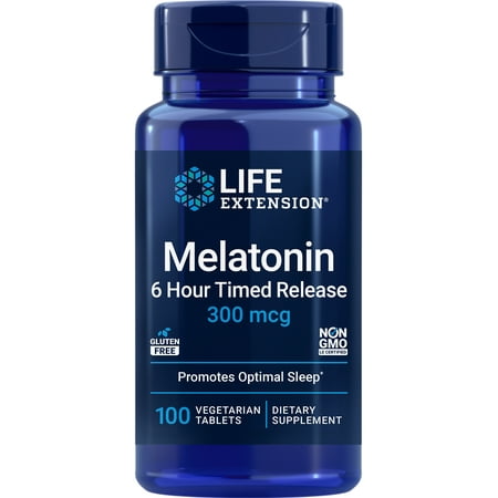 Life Extension Melatonin 6 Hour Timed Release, 300 mcg, Extended-Release Formula for Gentle Sleep Support, Healthy circadian Rhythms, Cellular Defense, Gluten-Free, Non-GMO, Vegetarian, 100 Tablets
