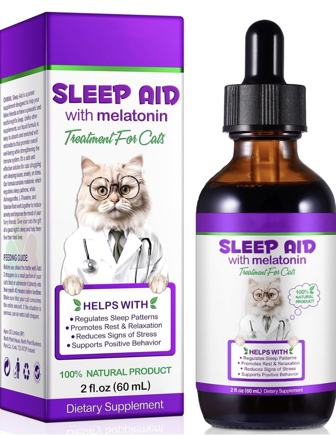 Melatonin for Cats, Sleep Aid for Cats, 2 Fl Oz Cat Melatonin Drops Supports Cat Stress & Anxiety Relief, Cats Melatonin Treats for Sleep, Calming Cats - Pet Health Supplies, Bacon Flavour - 60ml
