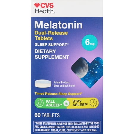 Melatonin Dual-Release 6mg 60 Tablets Sleep Support CVS Health Tabs