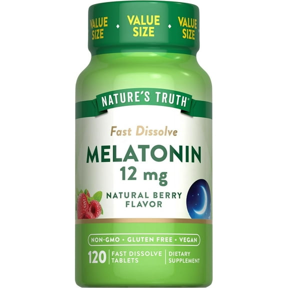 Melatonin Fast Dissolve 12mg | 120 Count | Berry Flavor | Vegetarian, Non-GMO, and Gluten Free Supplement | By Nature's Truth