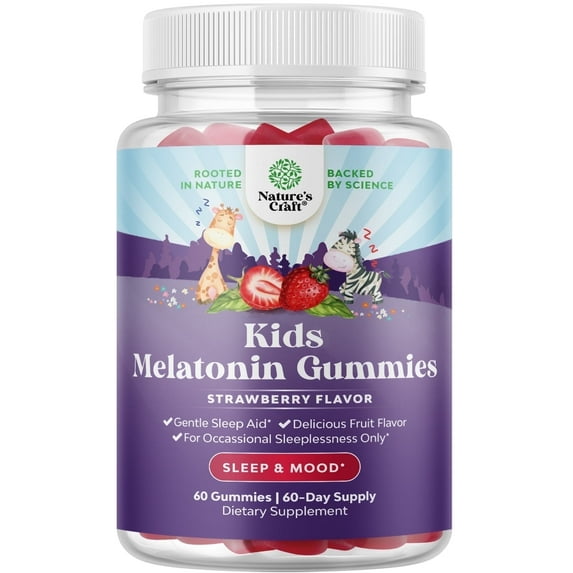 Melatonin Gummies 1 mg per Serving Sleep Support for Kids - Tummy Friendly Mood Support Gummies