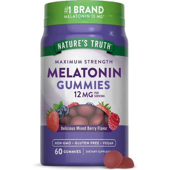 Melatonin Gummies | 12mg | Vegan, Non-GMO & Gluten Free Supplement | Mixed Berry Flavor | by Nature's Truth