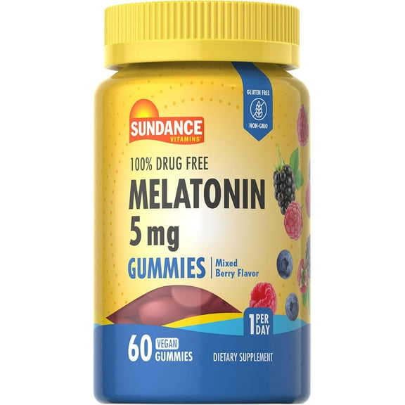 Melatonin Gummies 5mg | 60 Count | Mixed Berry Flavor | for Men and Women | By Sundance