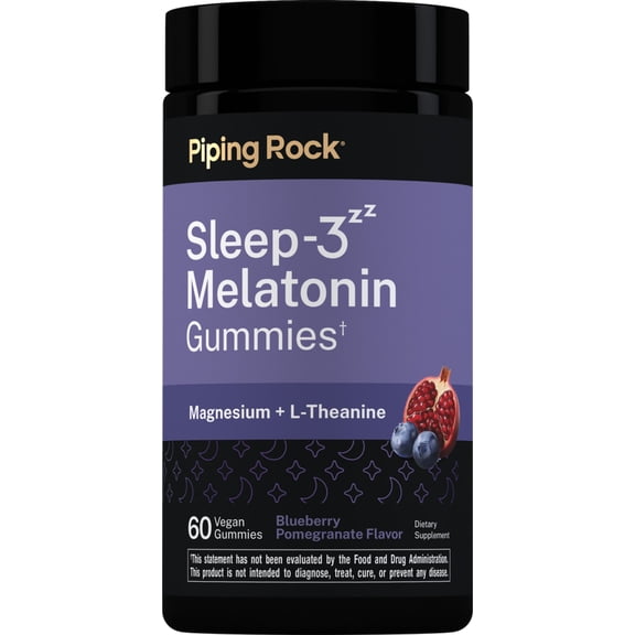Melatonin Gummies | with Magnesium and L-Theanine | Blueberry Pomegranate Flavor | by Piping Rock